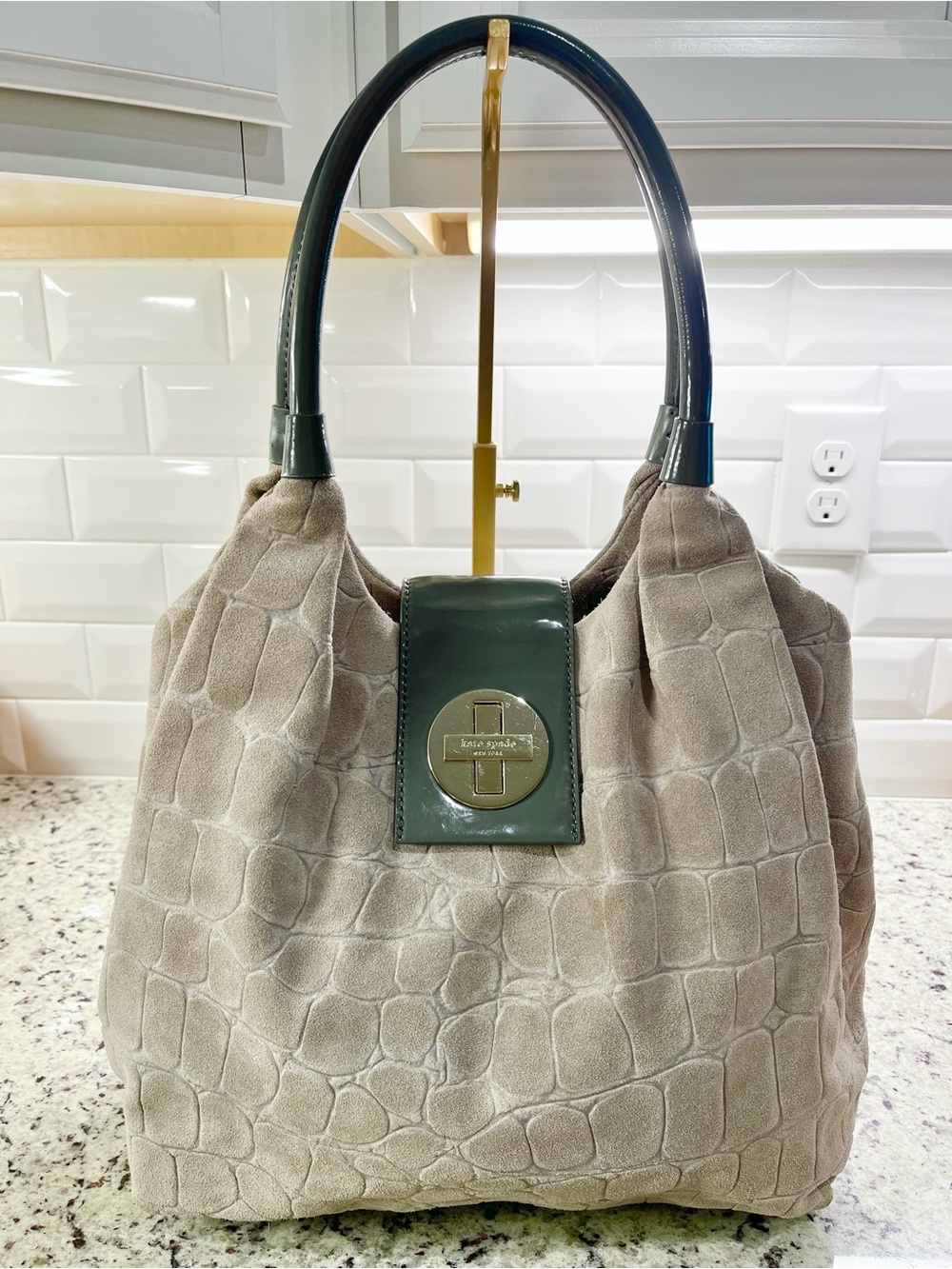 Kate Spade Croc Embossed Suede Hobo Shoulder Bag EUC